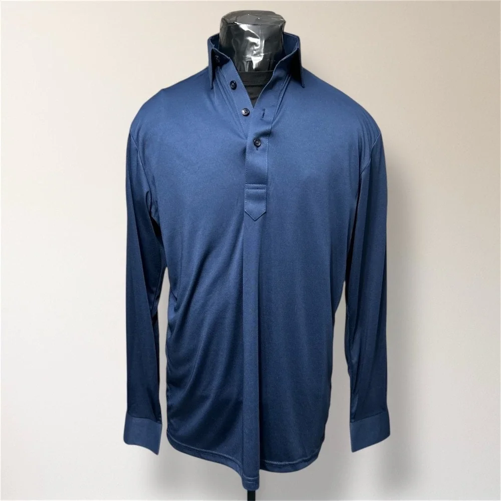 Collars & Co S Navy‎ Dress Collar Polo Shirt Stretch Long Sleeve Golf Preppy